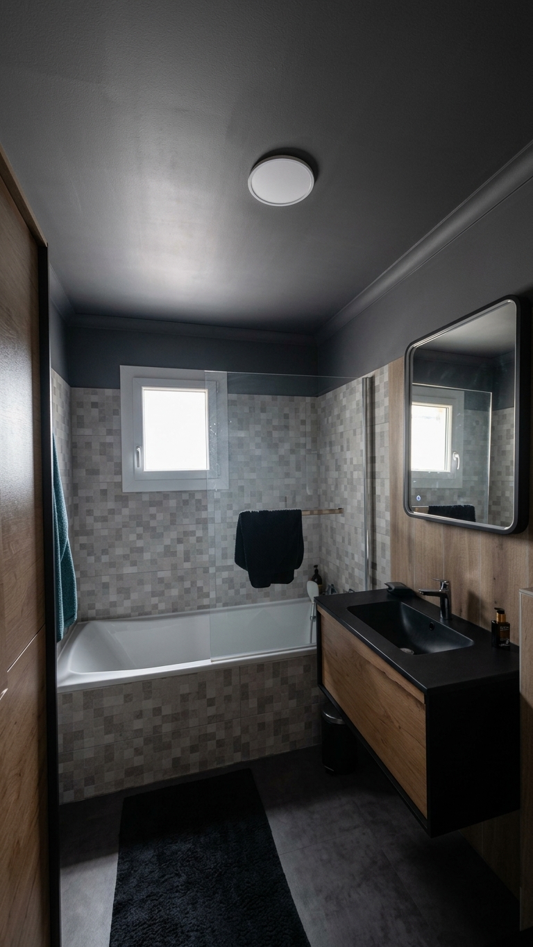 Salle de bain désencombrée par IA — exemple Désencombrement